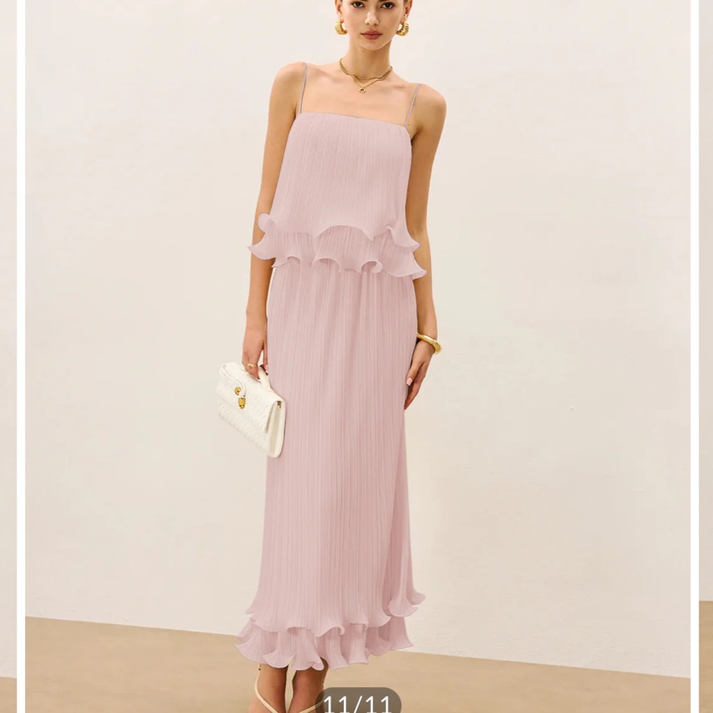 Commense Pink Ruffle Pleated Set